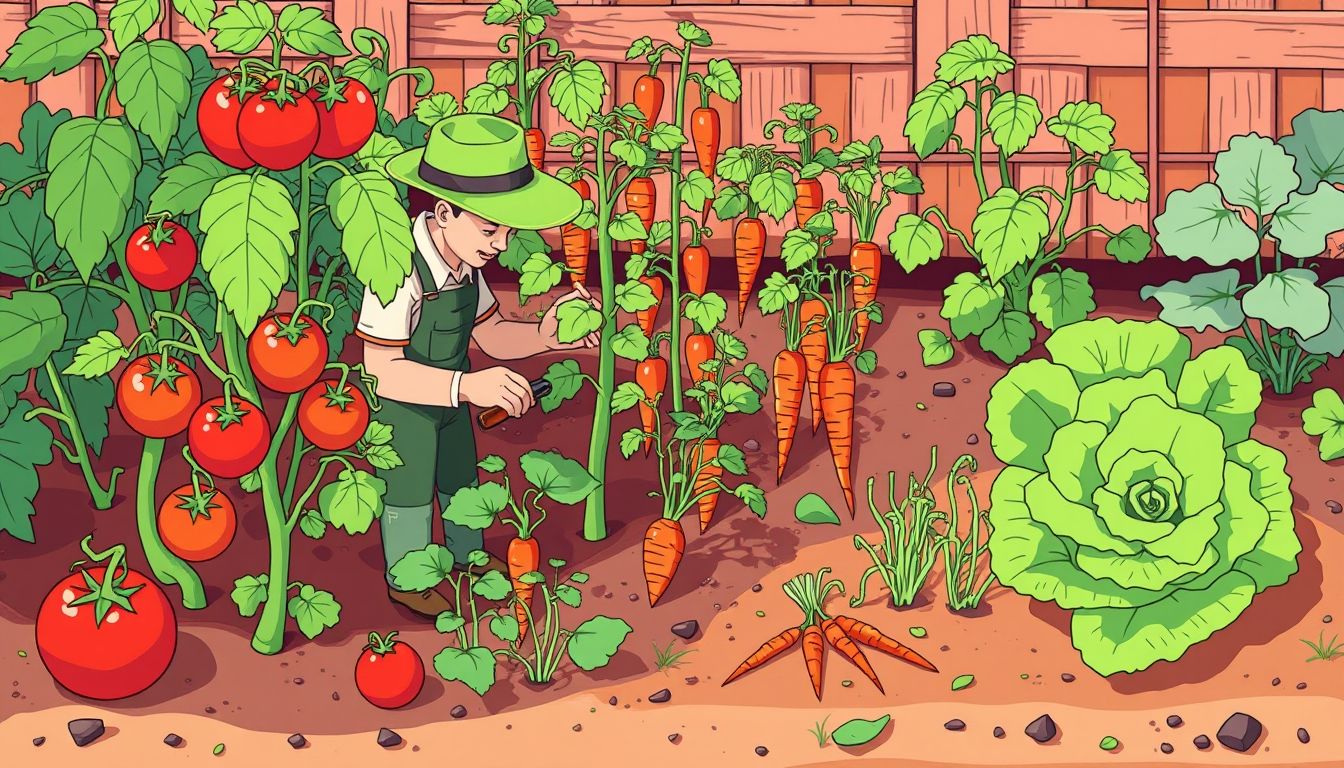 Gardener inspecting vegetables for pests and diseases