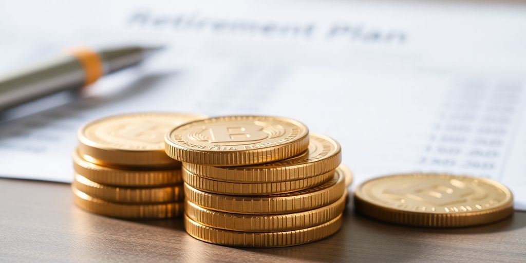 Pièces d'or empilées devant un relevé de compte de retraite