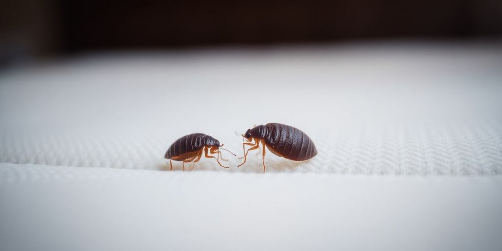 Close-up of a bed bug on a mattress.
