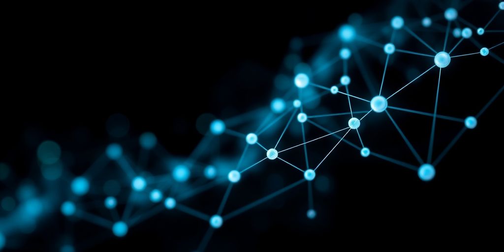Digital nodes connecting, forming a workflow.