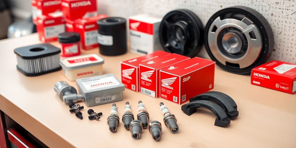 Honda parts arranged neatly.