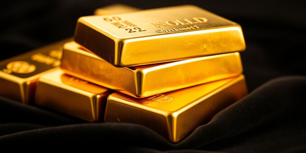 Barres d'or empilées sur un tissu en velours.