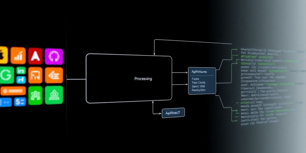Flowchart with design software connected to programming code.