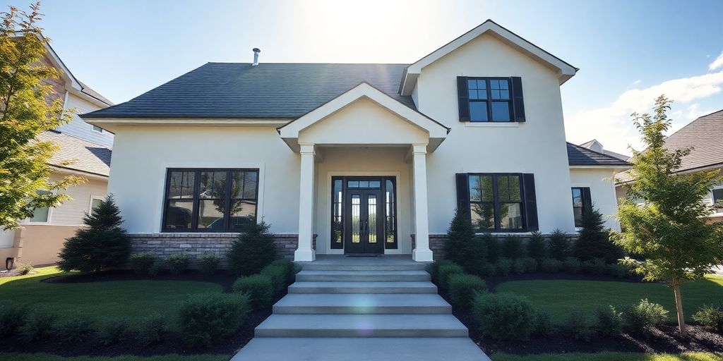 Modern house exterior with landscaping