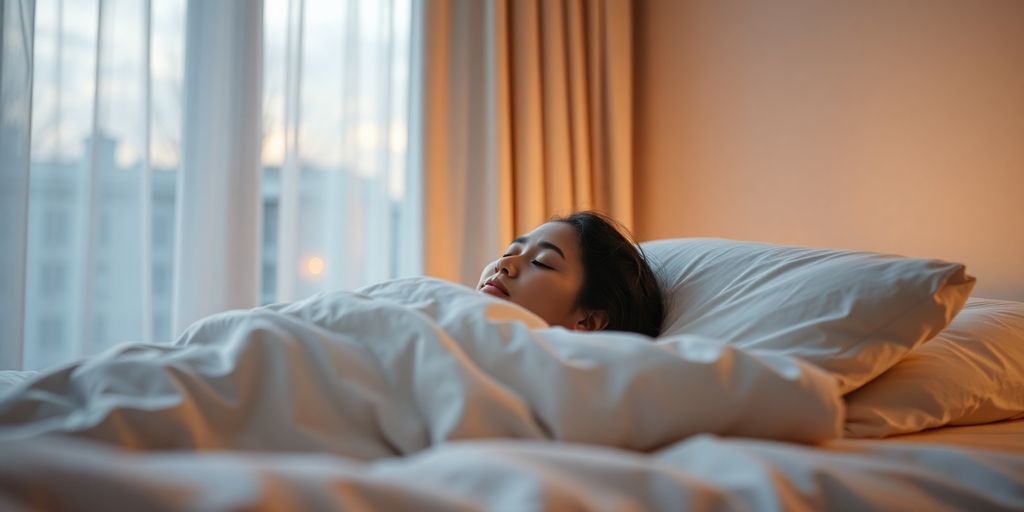 Peaceful bedroom, person sleeping soundly.