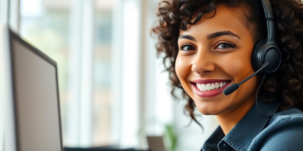 Smiling customer service agent