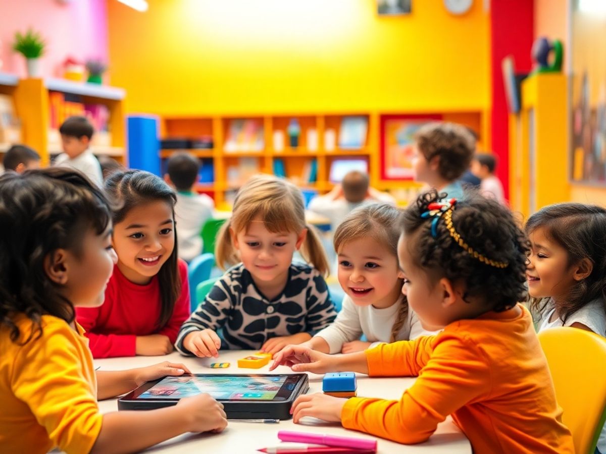 Copii învățând și explorând tehnologia creativă.
