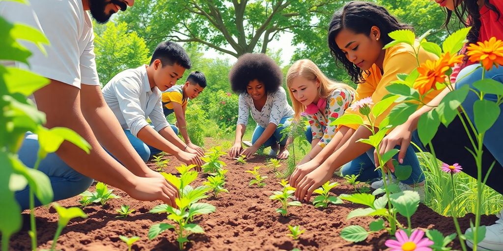 Community garden, diverse volunteers