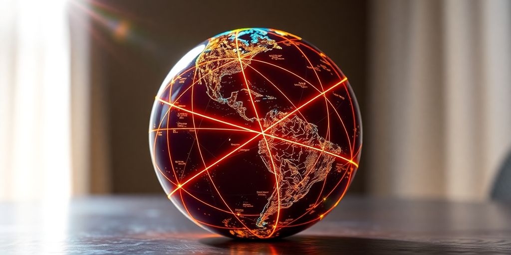 Glowing globe with interconnected lines.