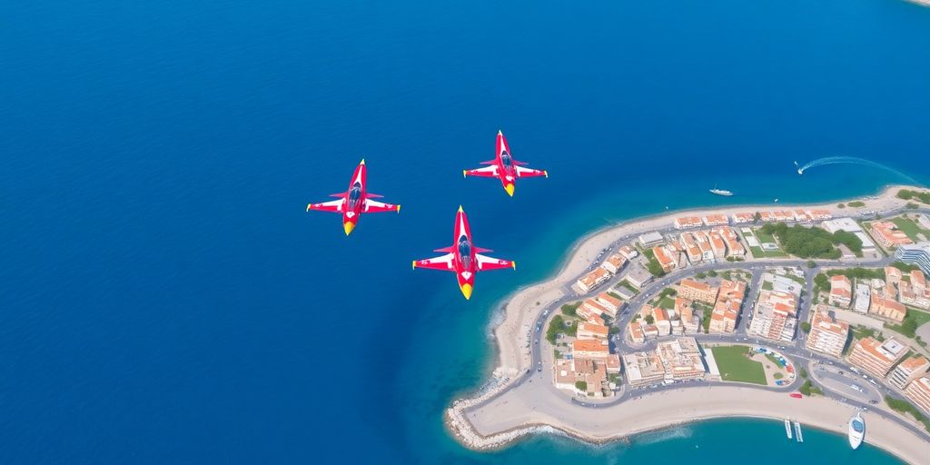Avions de voltige survolant la mer et la côte de Menton.