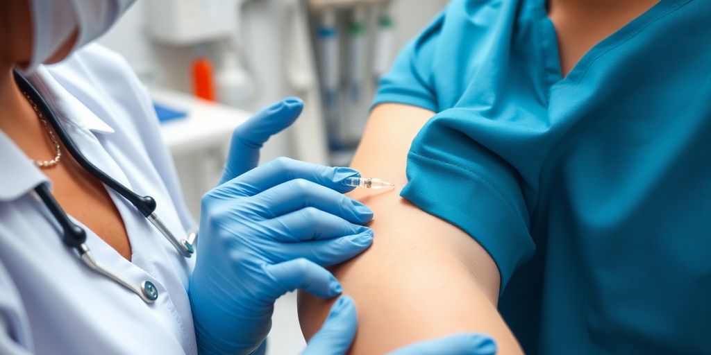 Médico inserindo implante hormonal no braço do paciente.