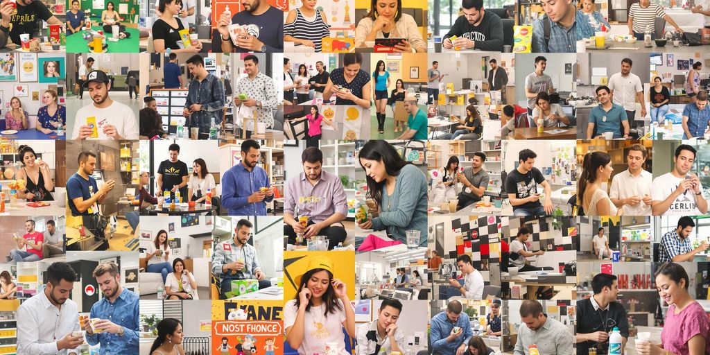 Diverse consumers interacting with products in various settings.