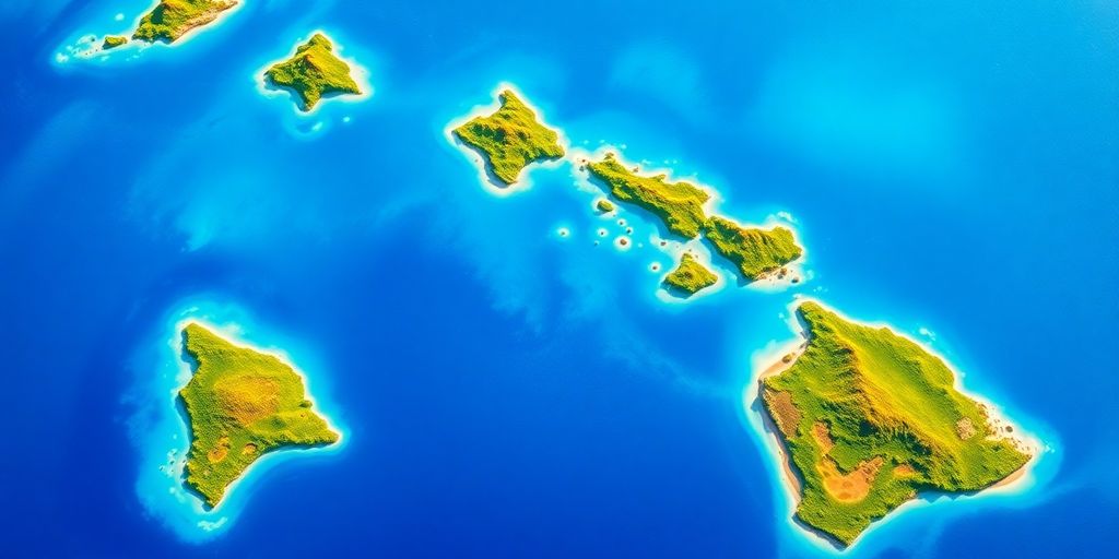 Detailed photographic map of Hawaii's islands.