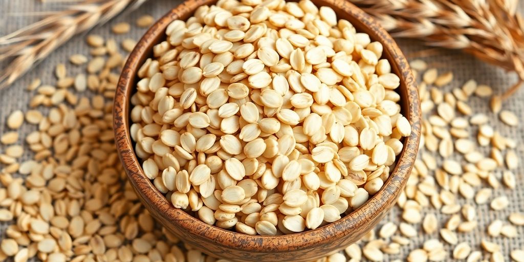Bowl of whole grain oats with wheat stalks