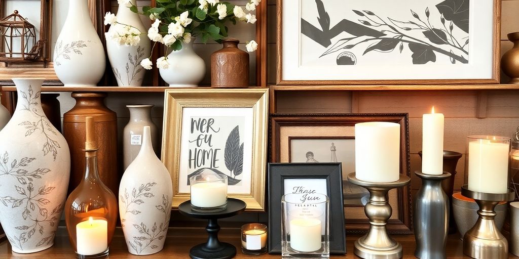 Stylish home decor items arranged aesthetically on display.