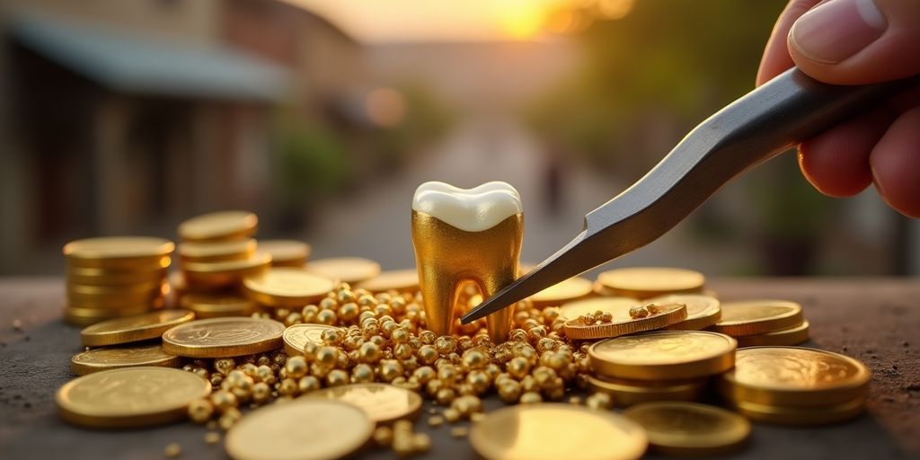 Évaluation de l’or dentaire avec des pièces de monnaie.