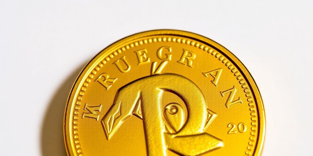 Pièce d'or Krugerrand brillante sur fond neutre.