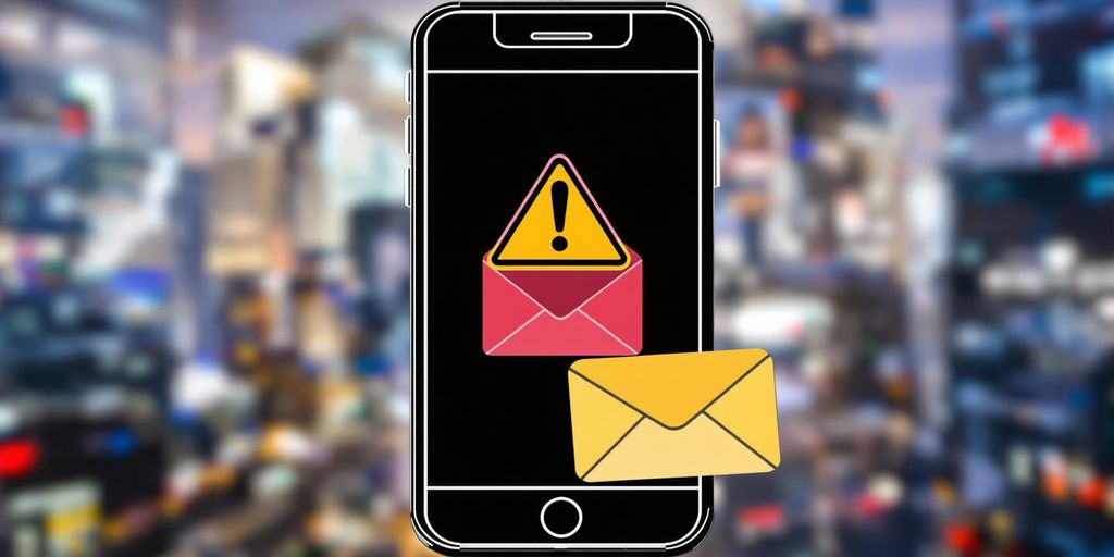 Smartphone avec symbole d'avertissement et une enveloppe.