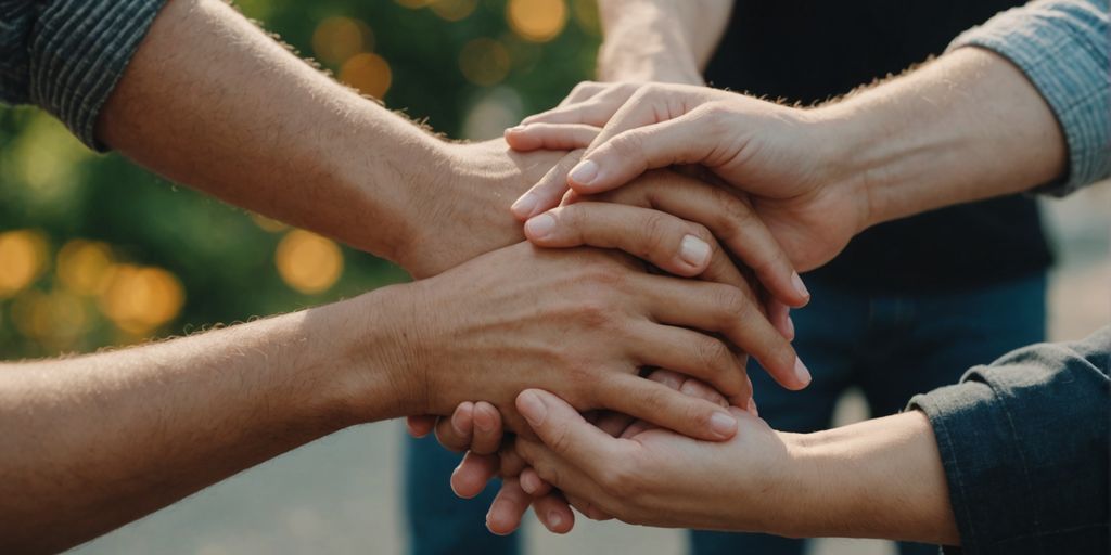 Diverse group holding hands, symbolizing polyamory and consent.