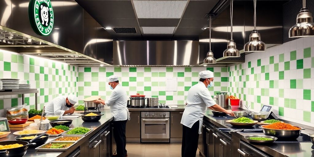 Chefs collaborating in a modern kitchen at Panda Express.