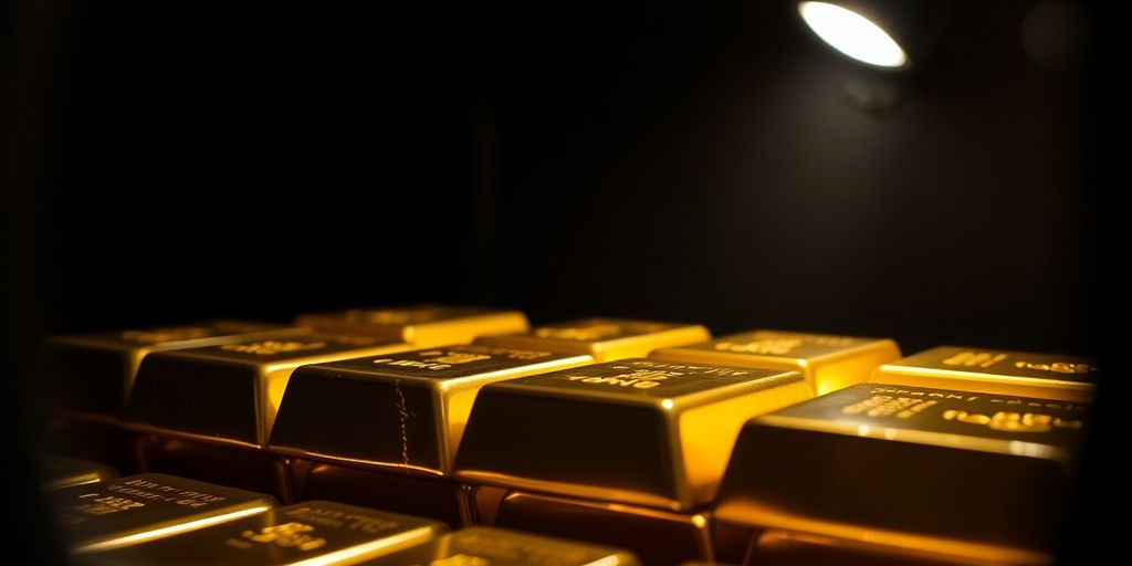 Lingots d'or empilés dans un coffre de banque