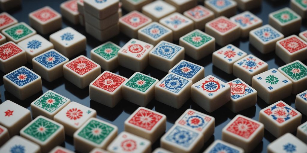 Mahjong tiles showcasing traditional designs and vibrant colors.