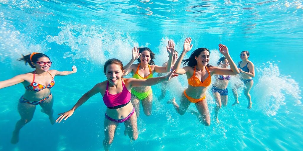 Group of people doing water aerobics in a pool.