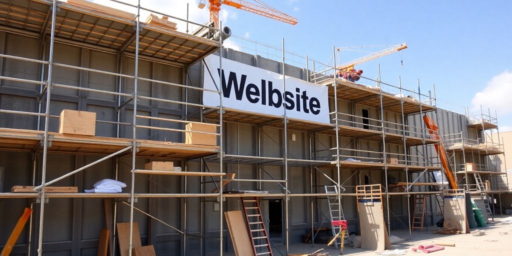 Site en construction avec des outils et échafaudages.