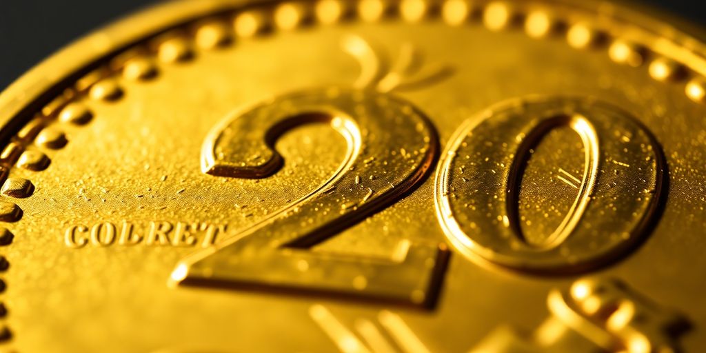 Pièce d'or de 20 dollars américains frappée.