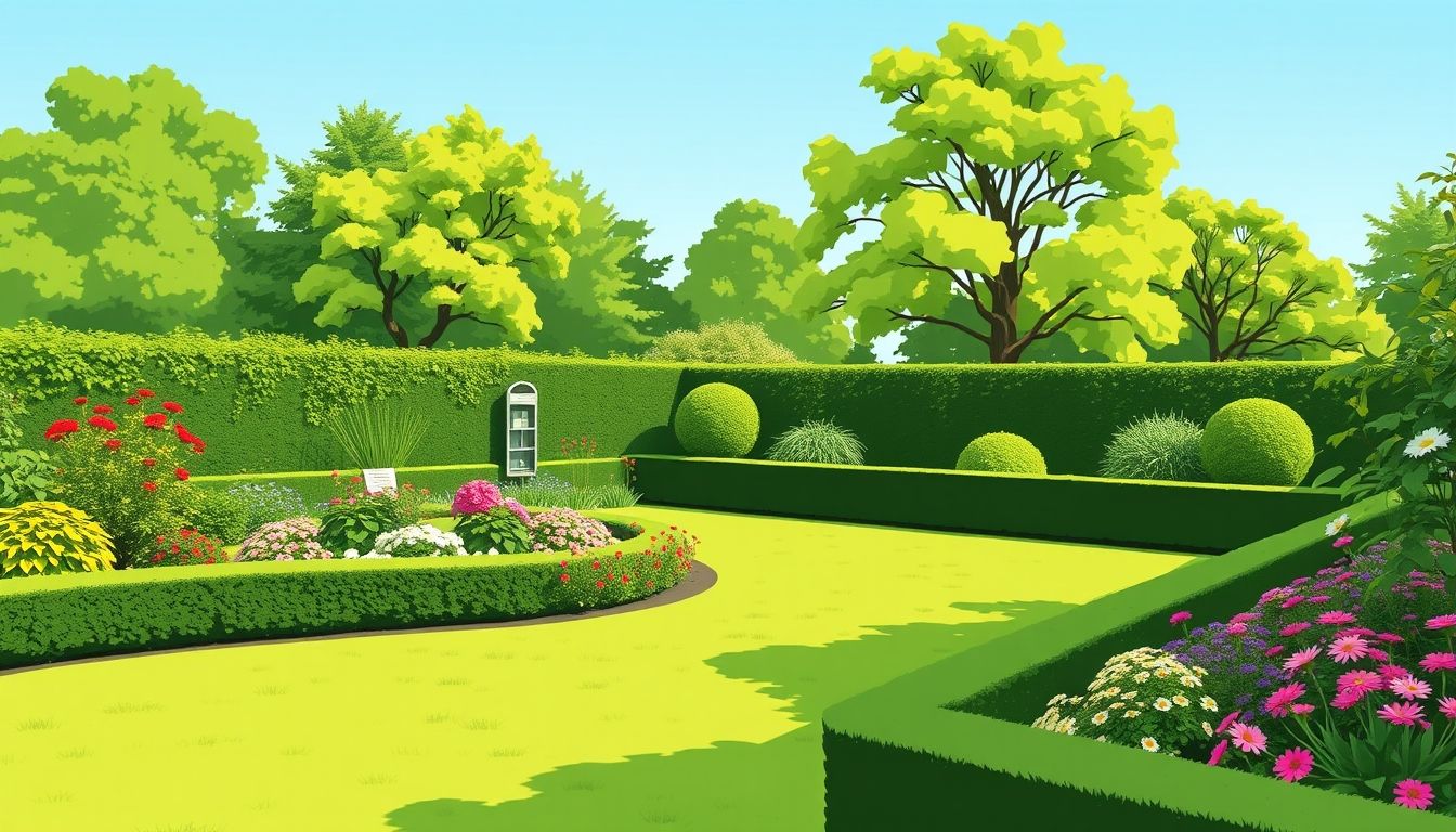 Well-maintained garden with flowers and hedges.