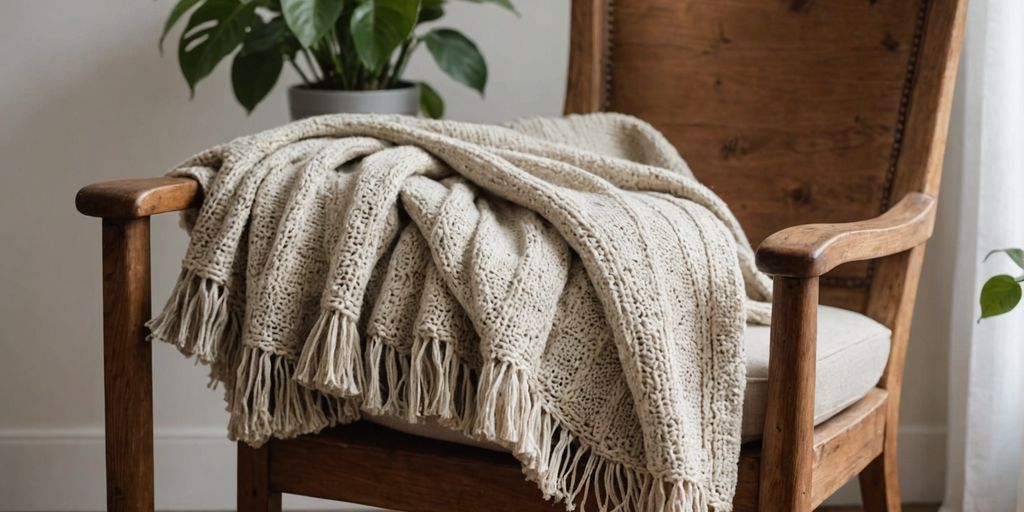 Handcrafted pashmina throw on rustic chair