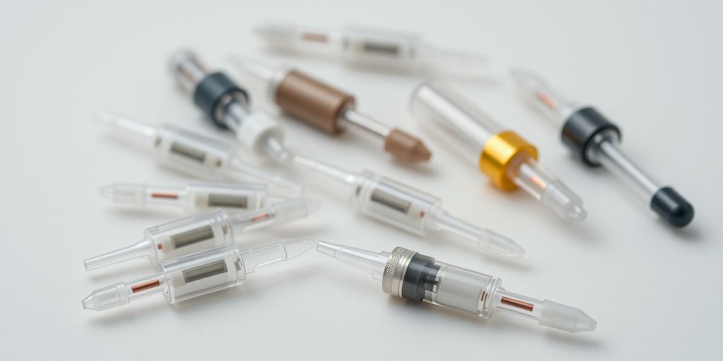 Dispositivos de implante hormonal em fundo neutro.