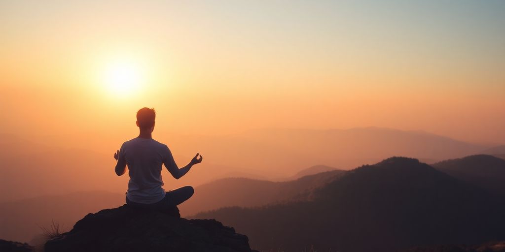 Person meditating peacefully outdoors.