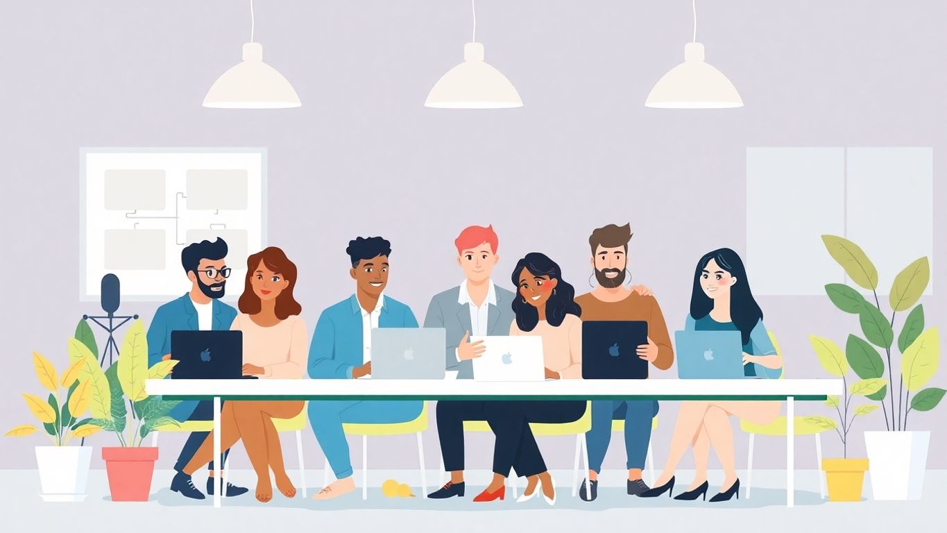 Gründere samarbeider i et moderne arbeidsmiljø.