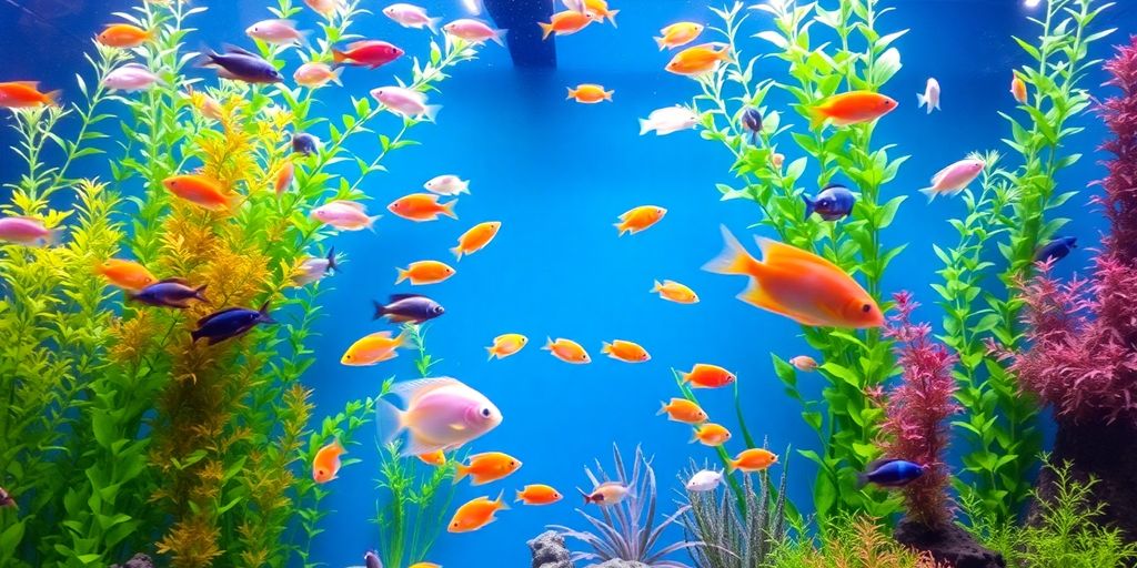 Peces coloridos nadando en un acuario exuberante.