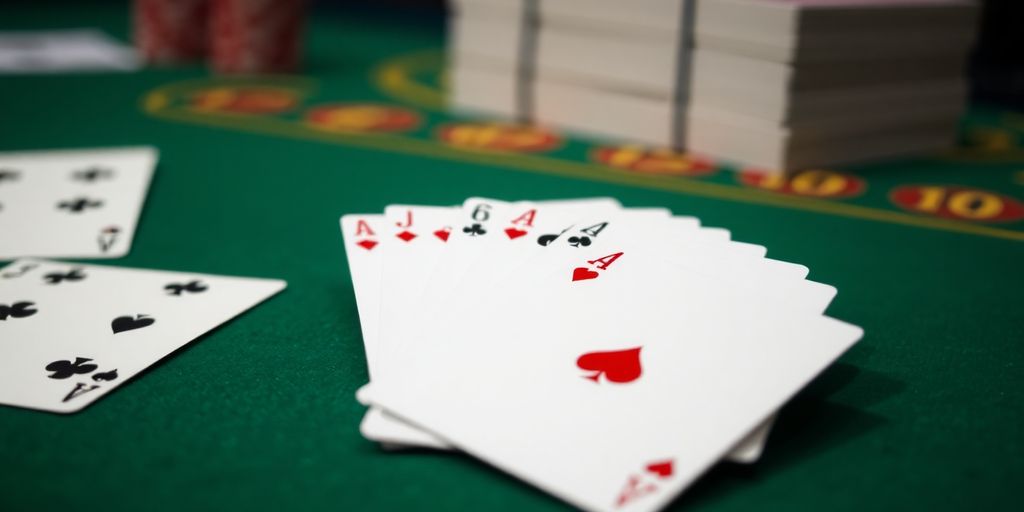 Cartes de blackjack sur une table verte.