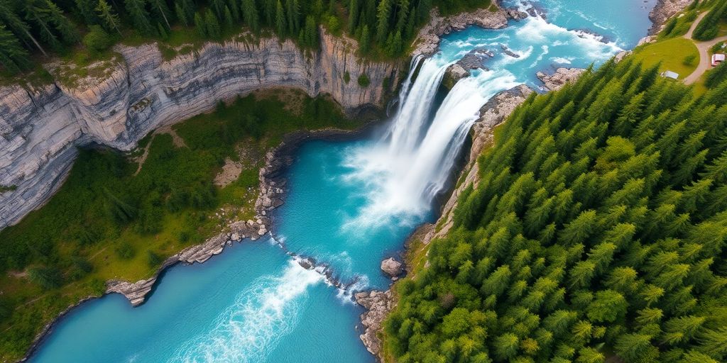 Chutes d'eau majestueuses du Canada vues du ciel.