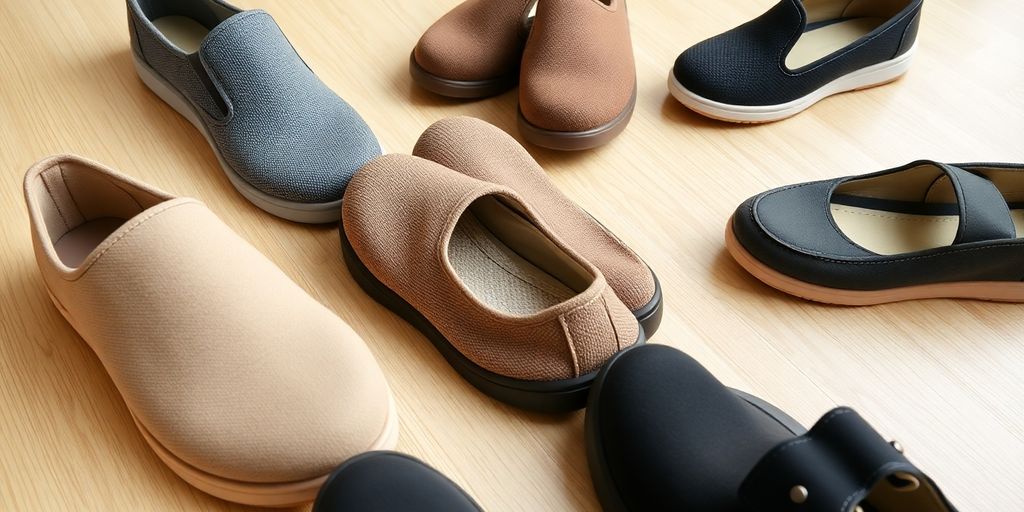 Orthopaedic shoes on display.