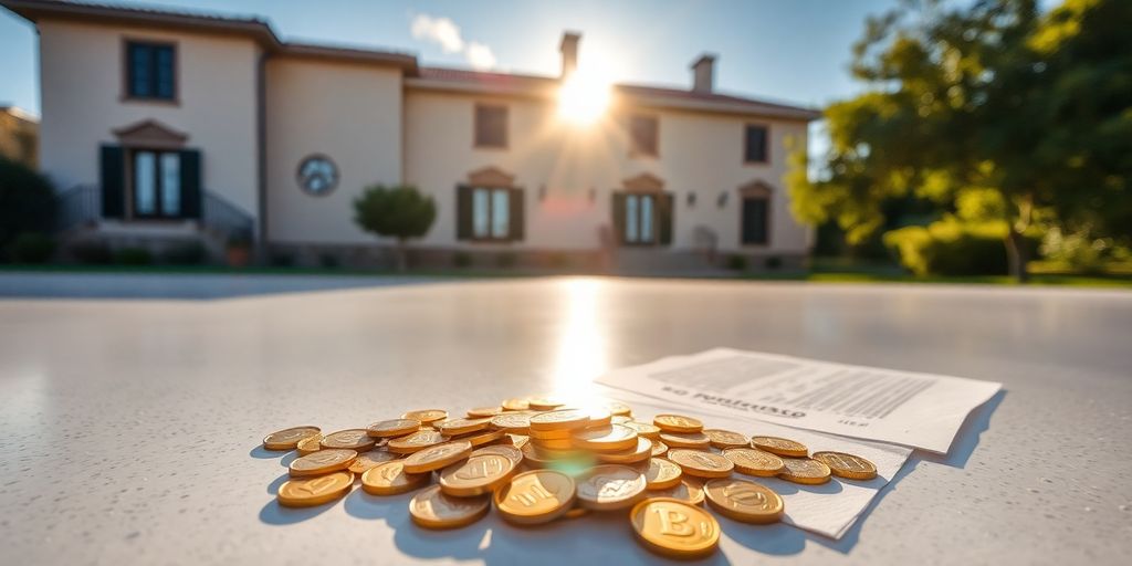 Portuguese house with coins and documents