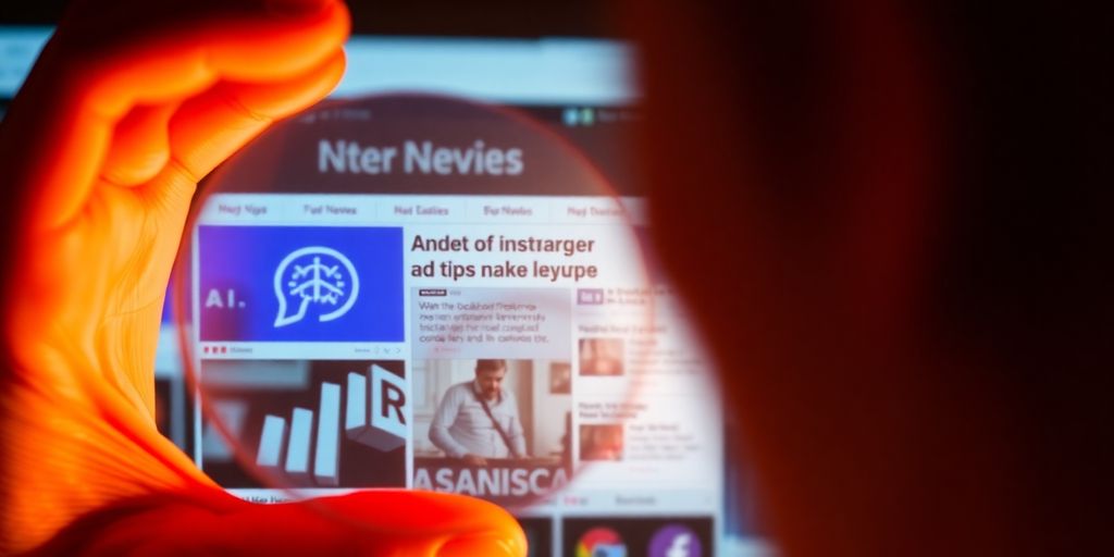 Person analyzing AI-generated fake news on a screen.