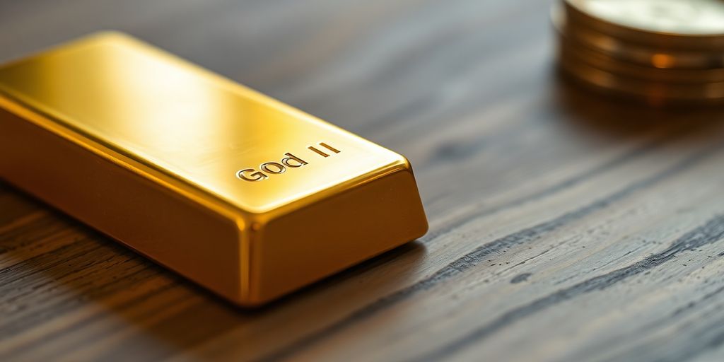 Lingot d'or sur une table en bois.