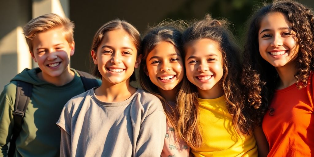 Young children smiling and looking hopeful.