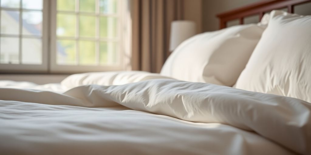 Clean bed with crisp linens, inviting peaceful sleep.