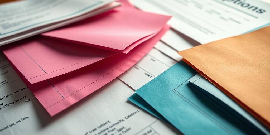 Colorful options contracts on a table.