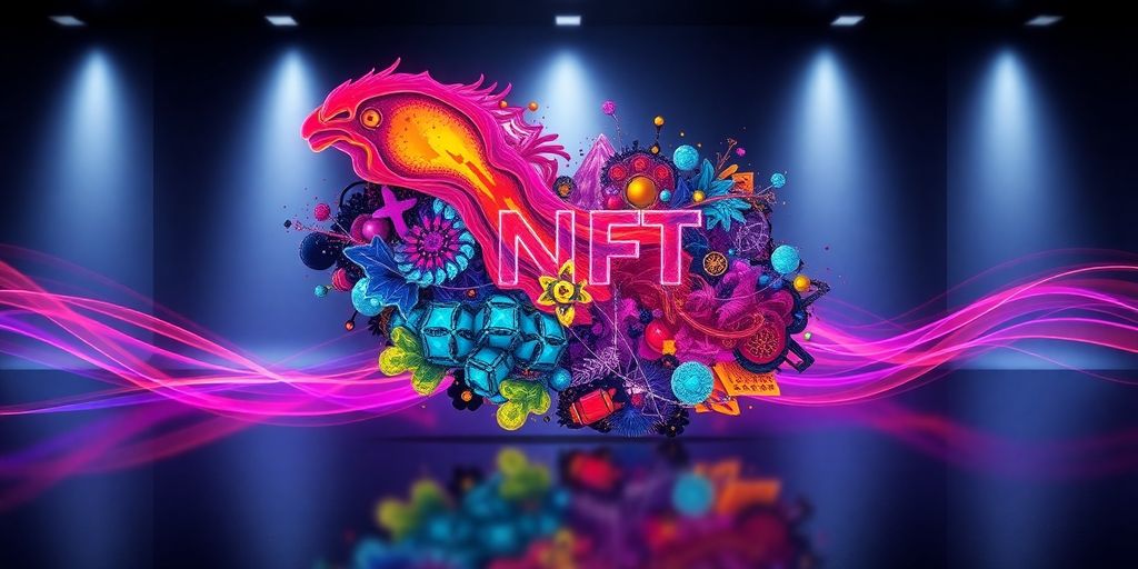 Colorful abstract design of an NFT in modern setting.
