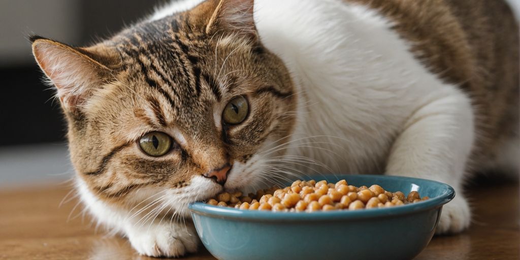 Cat eating wet food from a bowl