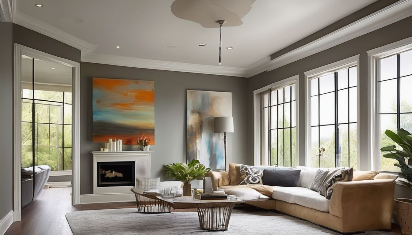 professional painter painting walls and ceilings in a modern home