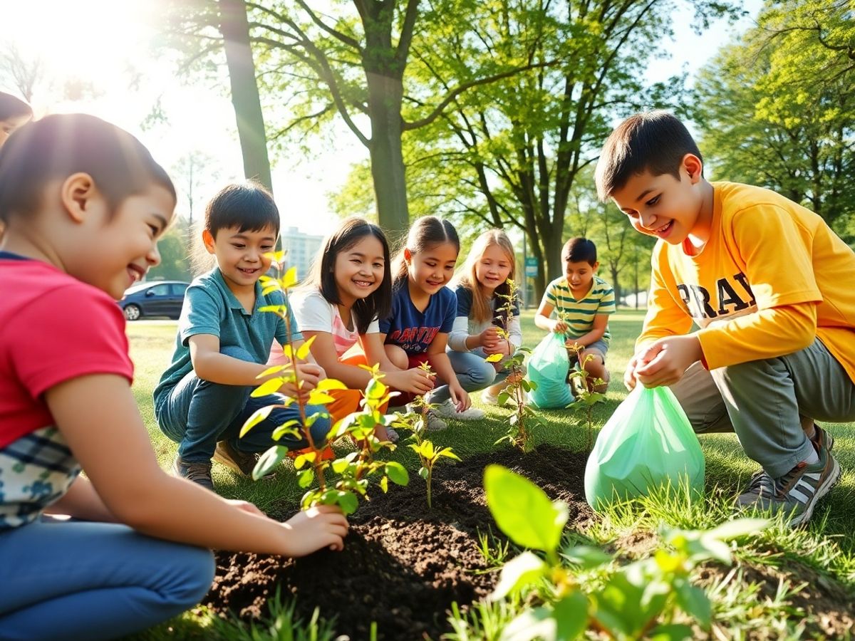 Copii implicati in activitati de voluntariat in natura.