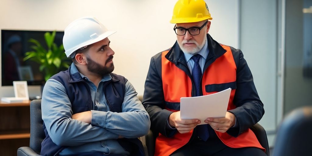 Offshore workers consulting with a lawyer about injuries.