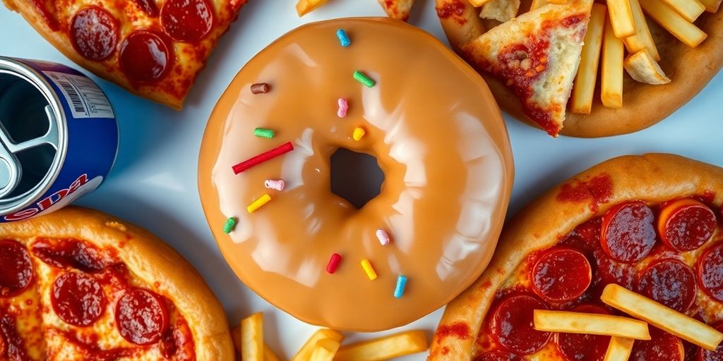 Unhealthy fats like donuts, pizza, soda.